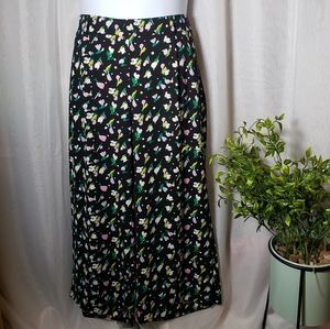 Halogen Black Floral Wide Leg Pants Trousers, XL
